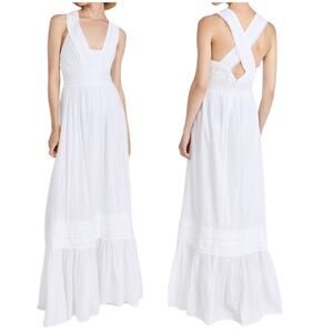 Ramy Brook NWT Lulu Cotton Midi-Dress Ivory White Size 6 Pintuck Ruffle Smocked